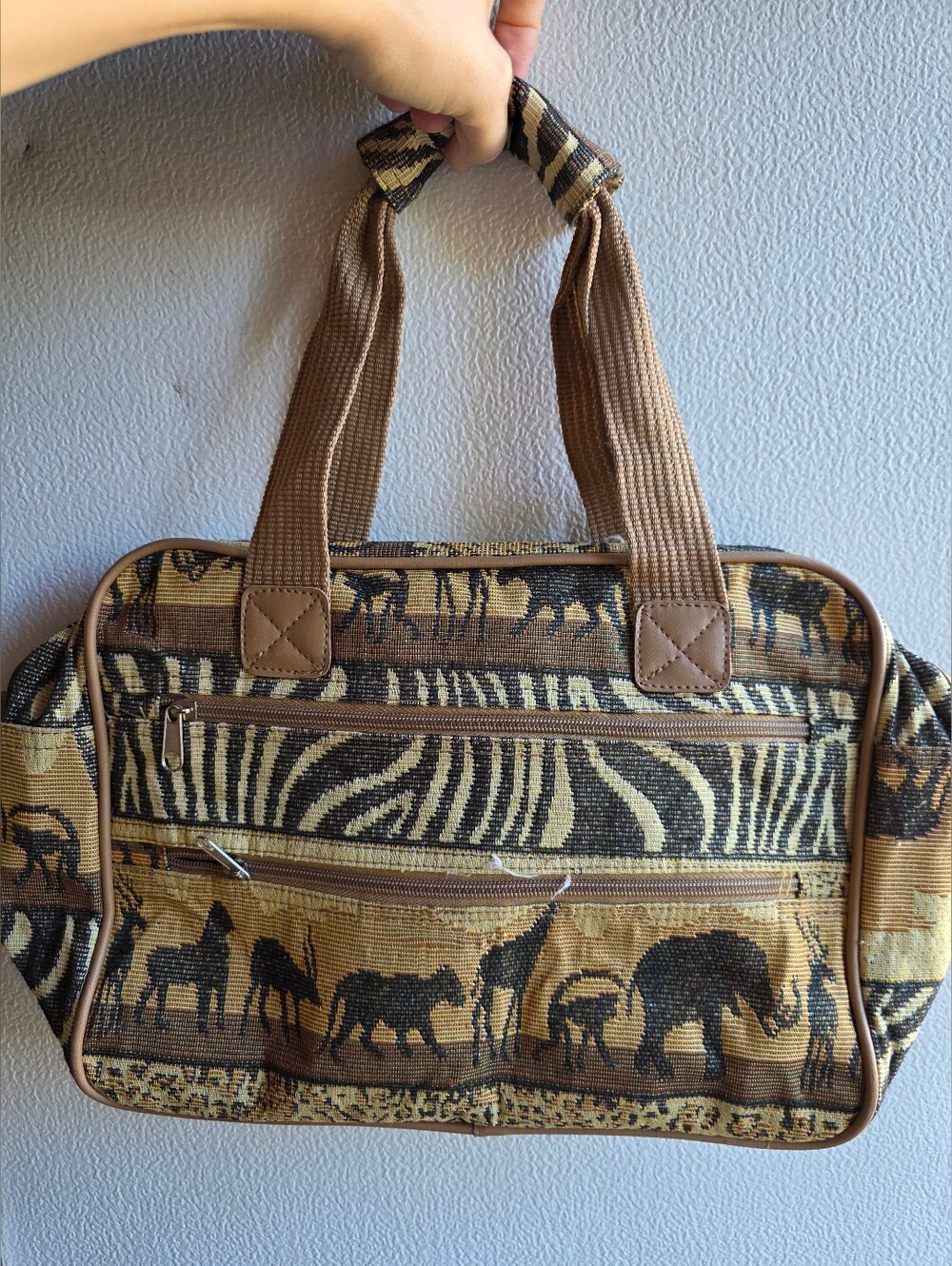 Vintage Pioneer Express animal safari tapestry Travel Duffel Bag Boho Grannycore